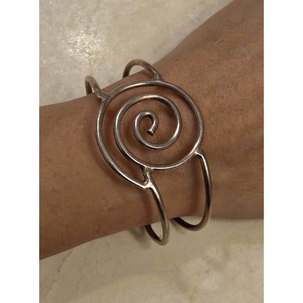 Large Vintage Sterling Silver Spiral Cuff Bracelet Mexico ATI 925